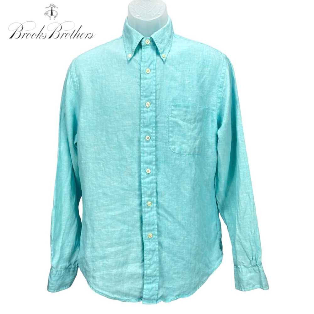 Brooks Brothers |Men Medium Teal‎ 100% Irish Linen Original Polo L/S Shirt